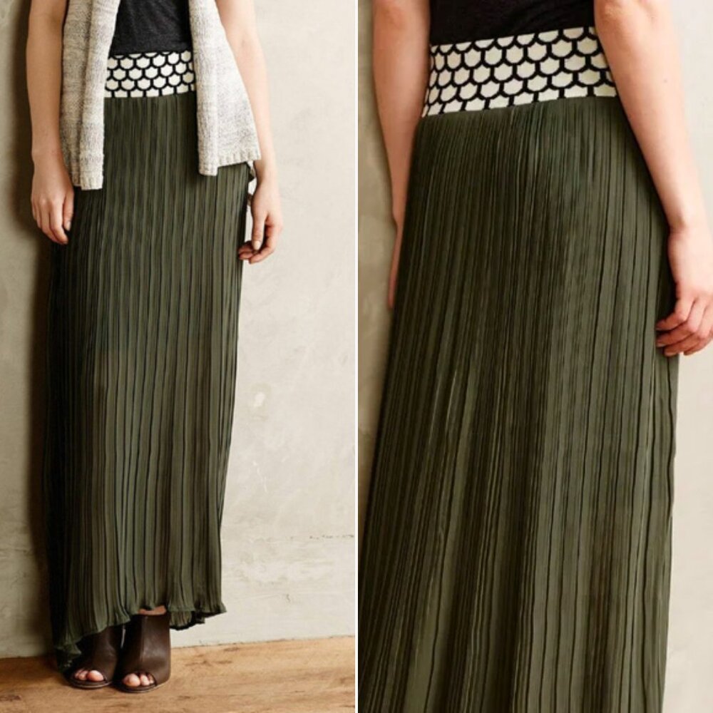 Anthropologie x Dear Creatures Pleated Maxi Skirt in Sage Sz M